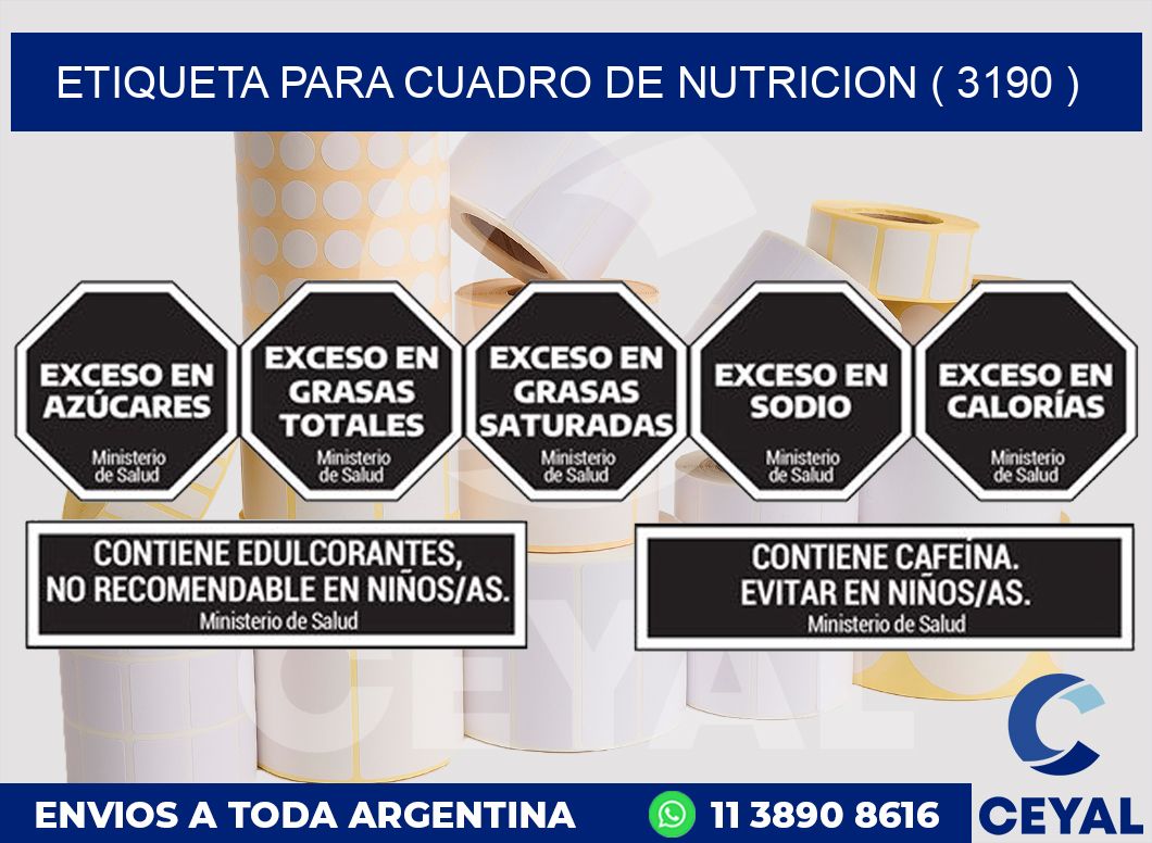 ETIQUETA PARA CUADRO DE NUTRICION ( 3190 )