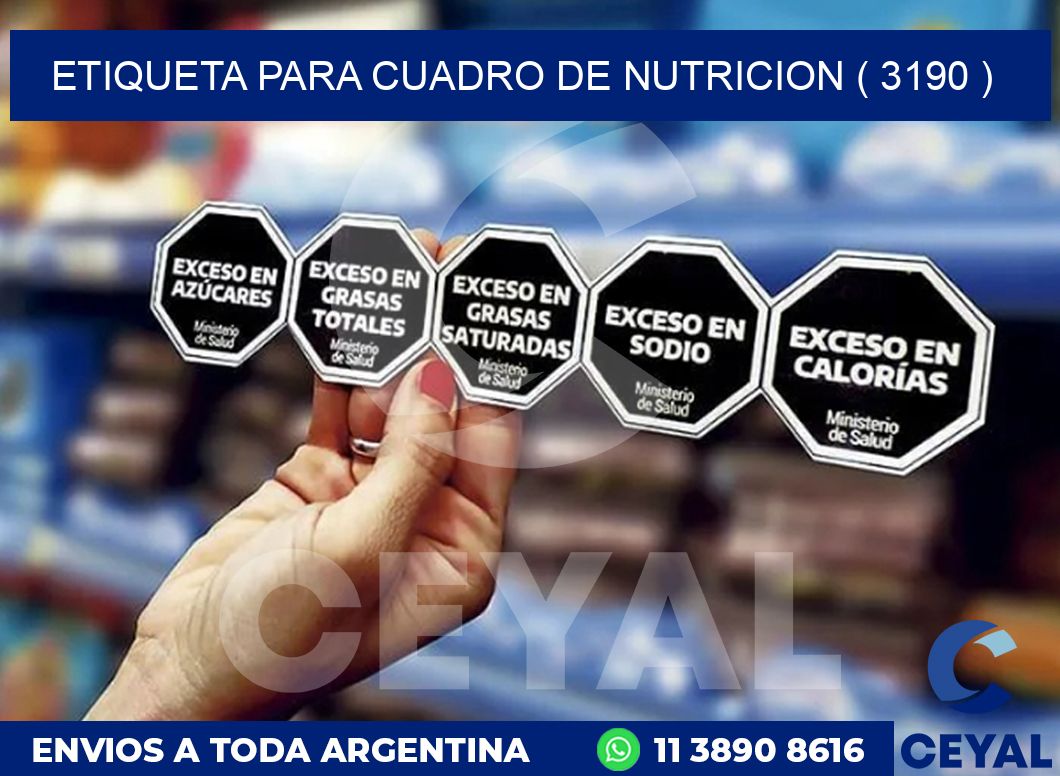 ETIQUETA PARA CUADRO DE NUTRICION ( 3190 )