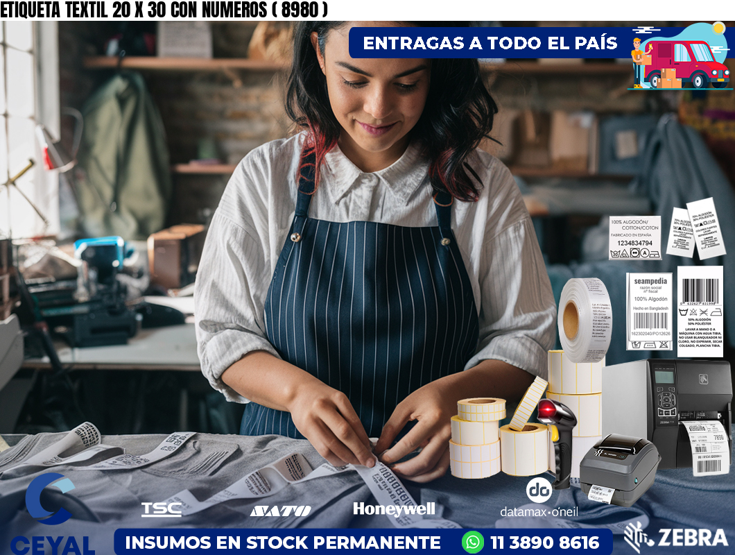 ETIQUETA TEXTIL 20 X 30 CON NUMEROS ( 8980 )