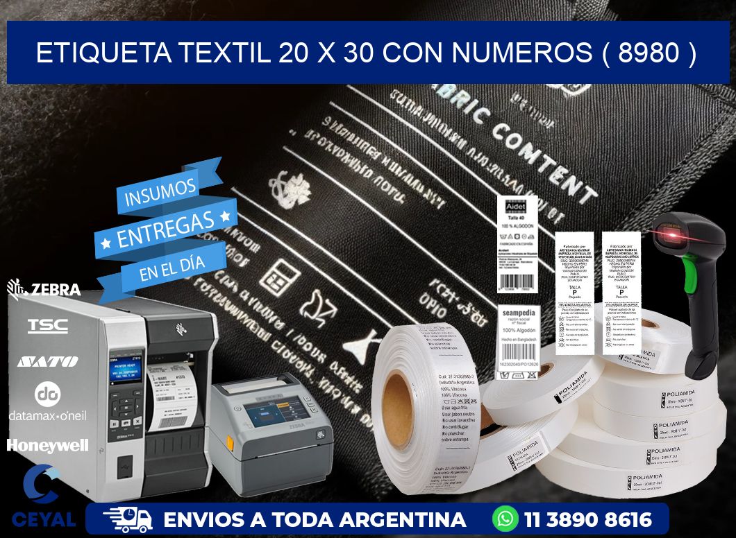 ETIQUETA TEXTIL 20 X 30 CON NUMEROS ( 8980 )