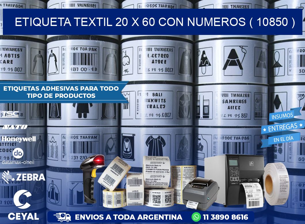 ETIQUETA TEXTIL 20 X 60 CON NUMEROS ( 10850 )
