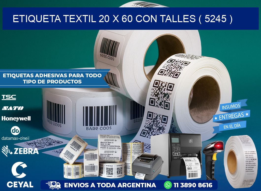 ETIQUETA TEXTIL 20 X 60 CON TALLES ( 5245 )
