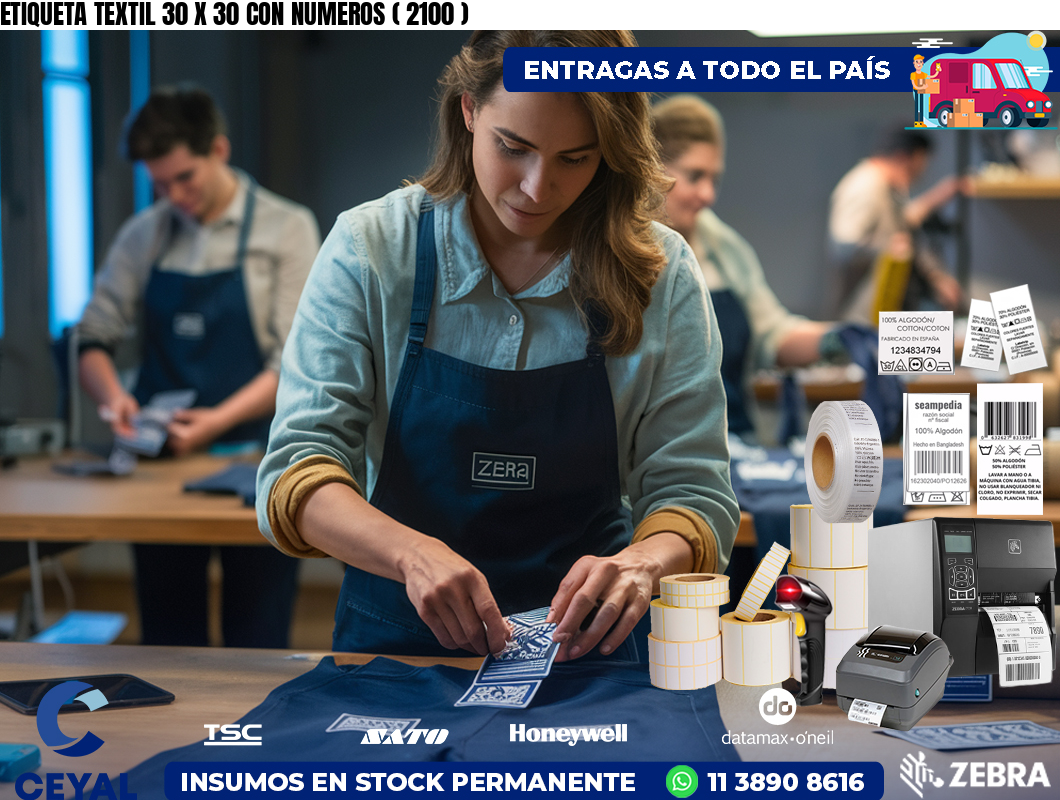 ETIQUETA TEXTIL 30 X 30 CON NUMEROS ( 2100 )