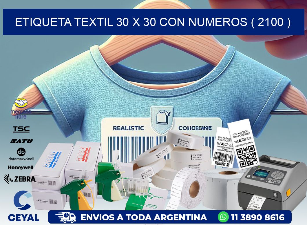 ETIQUETA TEXTIL 30 X 30 CON NUMEROS ( 2100 )