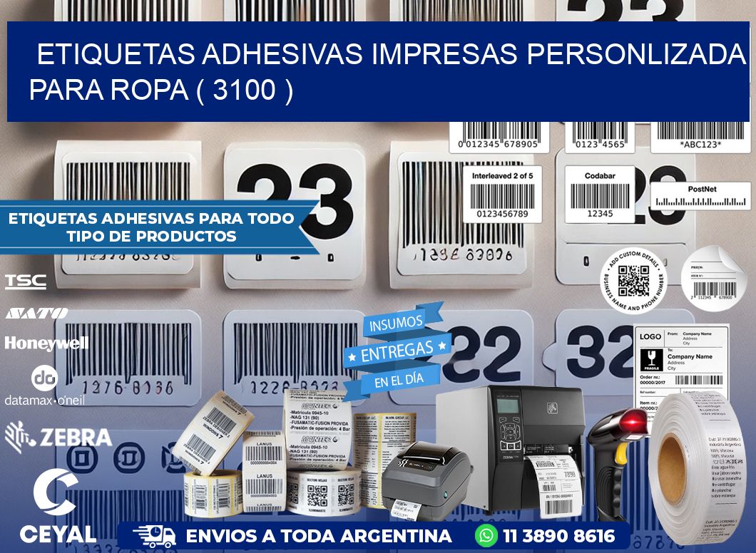 ETIQUETAS ADHESIVAS IMPRESAS PERSONLIZADA PARA ROPA ( 3100 )