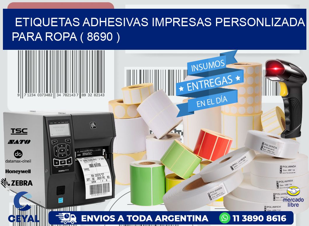 ETIQUETAS ADHESIVAS IMPRESAS PERSONLIZADA PARA ROPA ( 8690 )