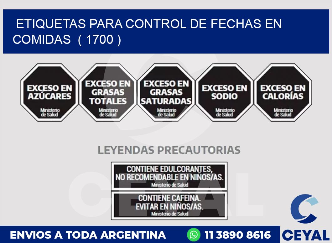 ETIQUETAS PARA CONTROL DE FECHAS EN COMIDAS  ( 1700 )