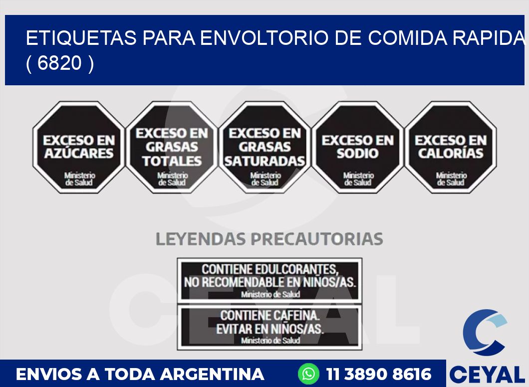 ETIQUETAS PARA ENVOLTORIO DE COMIDA RAPIDA  ( 6820 )
