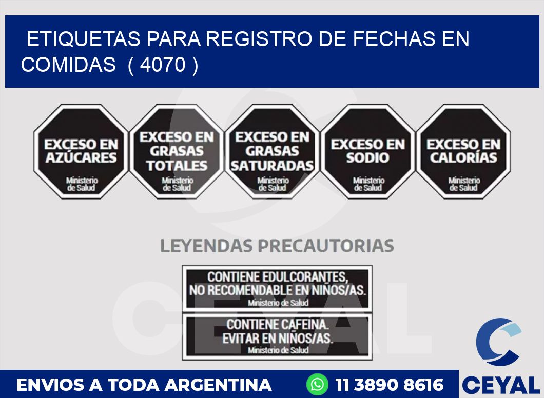 ETIQUETAS PARA REGISTRO DE FECHAS EN COMIDAS  ( 4070 )