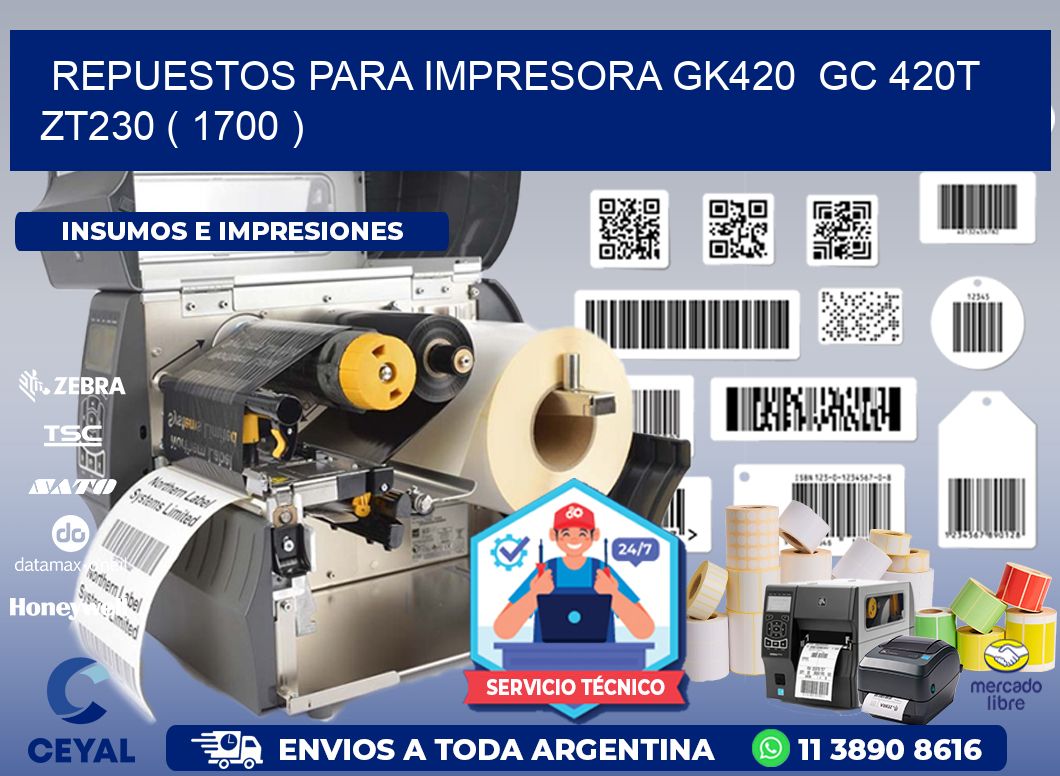 REPUESTOS PARA IMPRESORA GK420 GC 420T ZT230 ( 1700 )