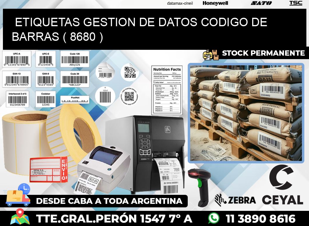 ETIQUETAS GESTION DE DATOS CODIGO DE BARRAS ( 8680 )