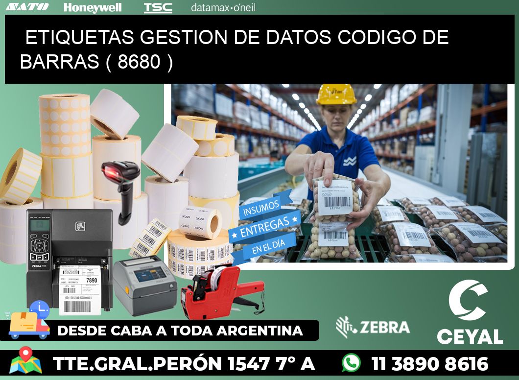 ETIQUETAS GESTION DE DATOS CODIGO DE BARRAS ( 8680 )