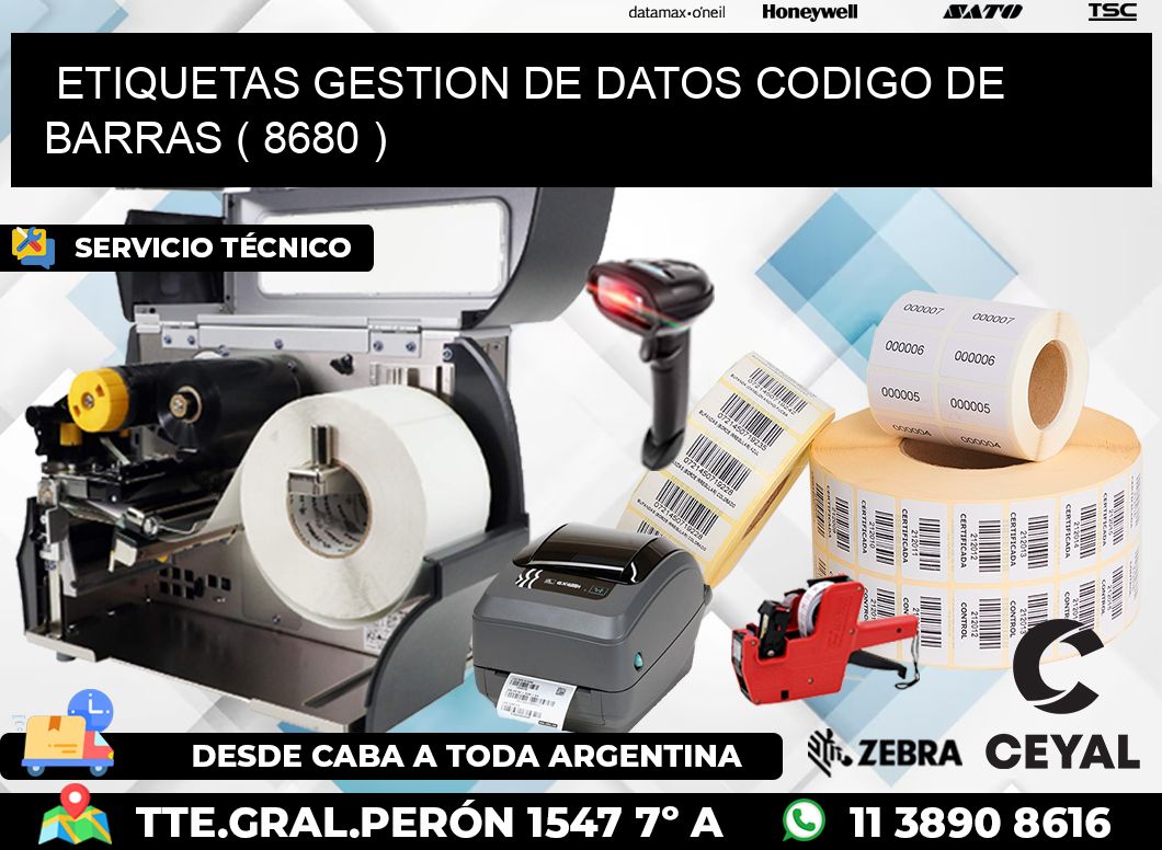 ETIQUETAS GESTION DE DATOS CODIGO DE BARRAS ( 8680 )