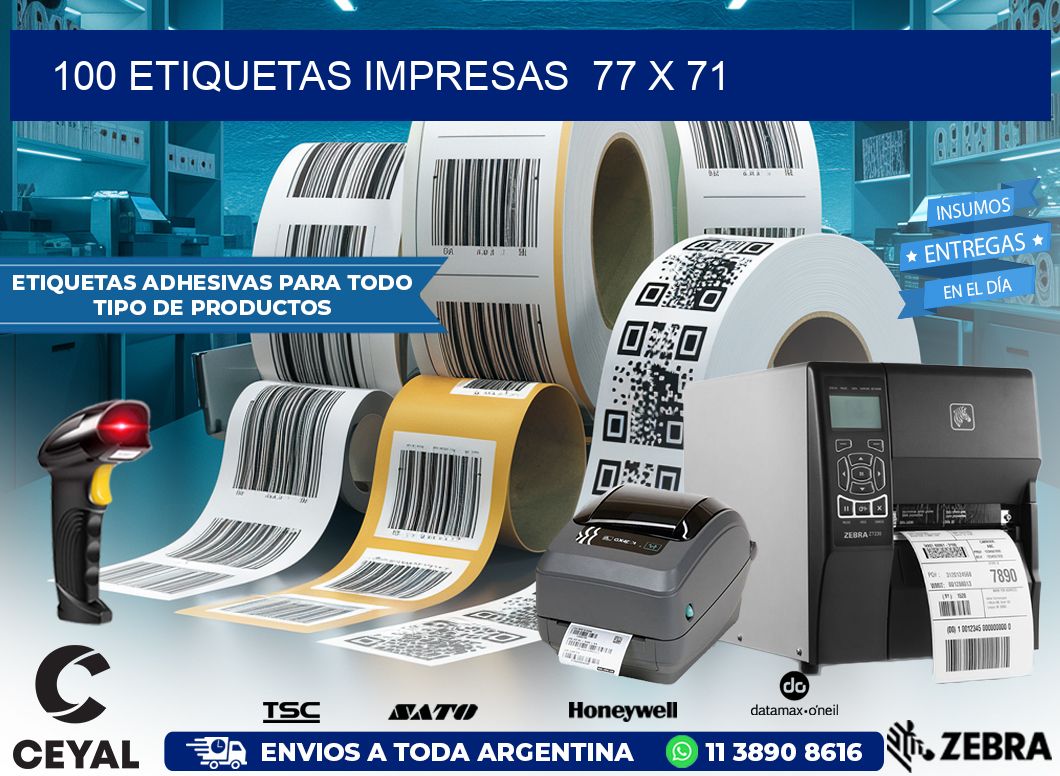 100 ETIQUETAS IMPRESAS  77 x 71