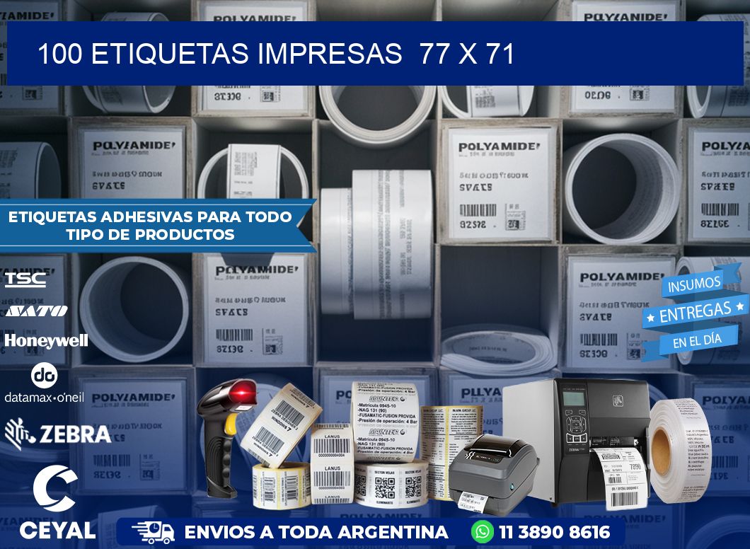 100 ETIQUETAS IMPRESAS  77 x 71