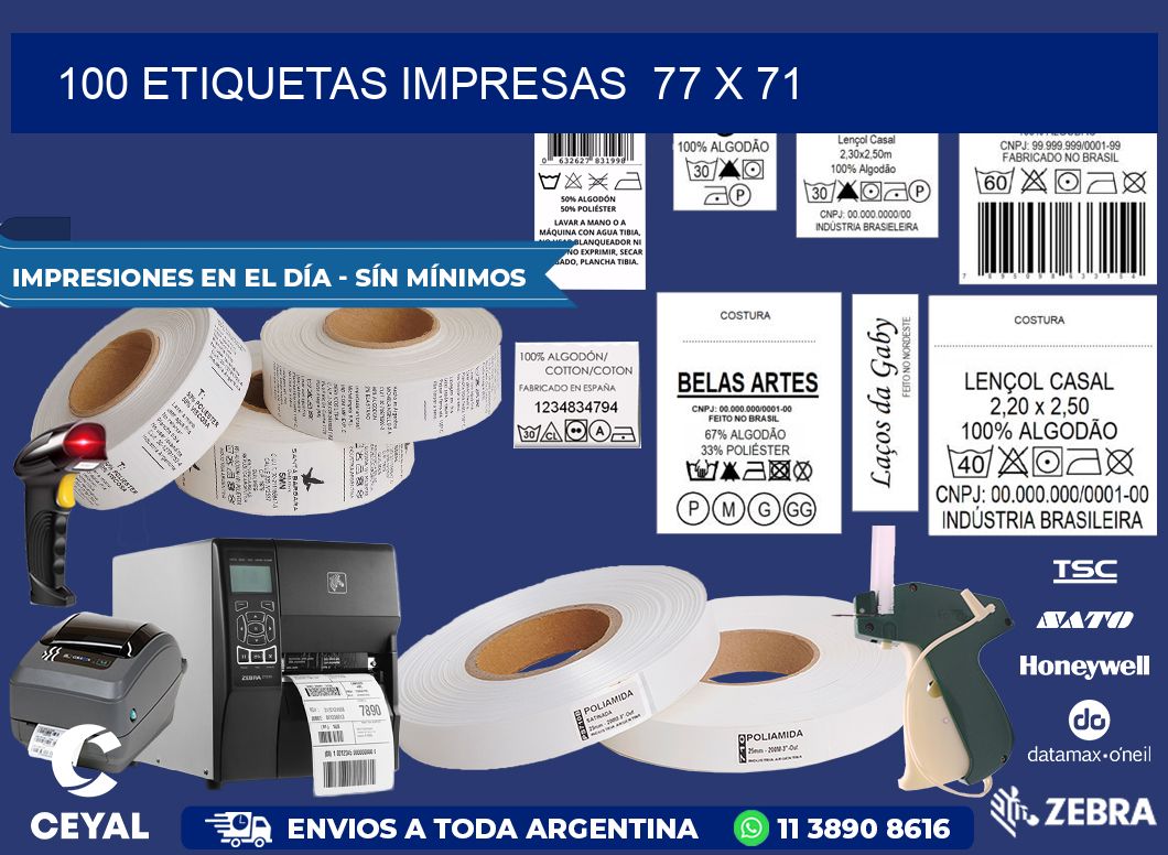 100 ETIQUETAS IMPRESAS  77 x 71