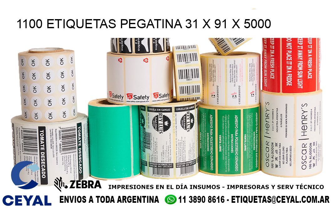 1100 ETIQUETAS PEGATINA 31 x 91 x 5000