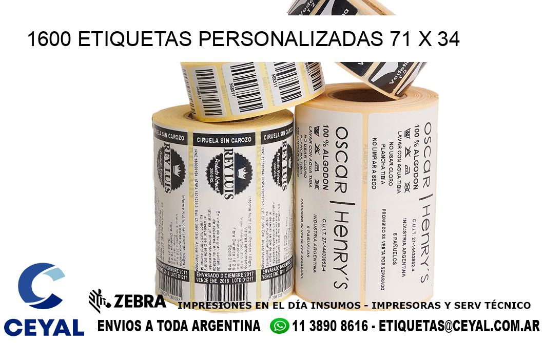 1600 ETIQUETAS PERSONALIZADAS 71 x 34