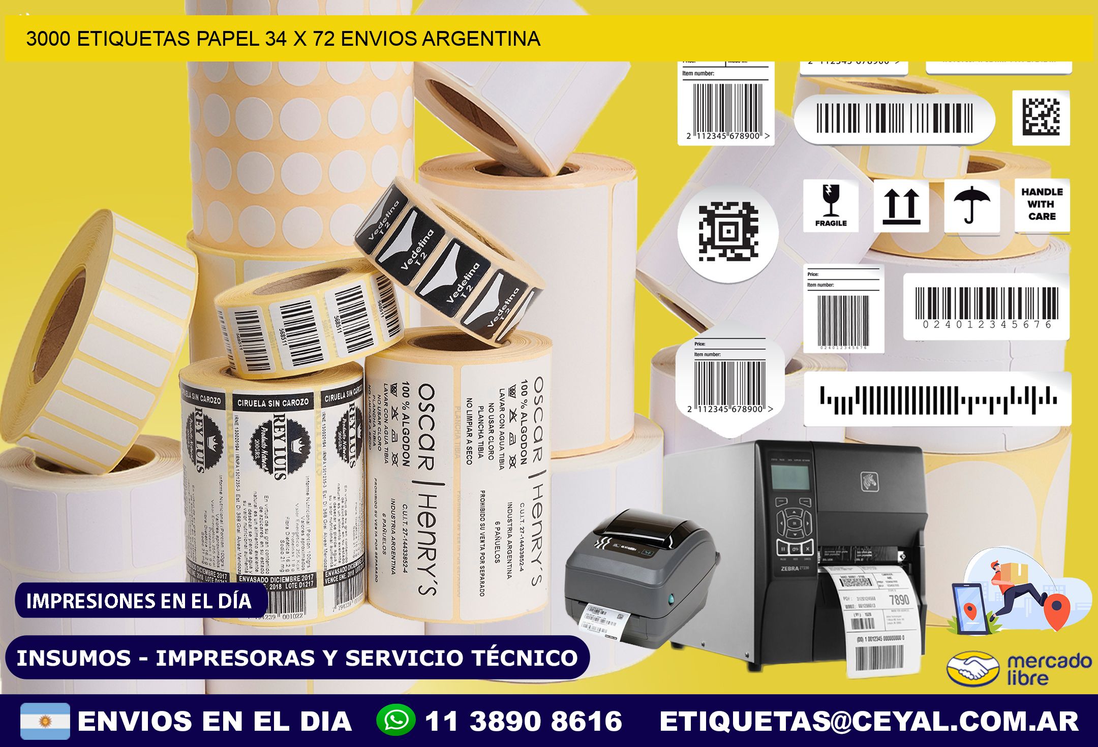 3000 ETIQUETAS PAPEL 34 x 72 ENVIOS ARGENTINA