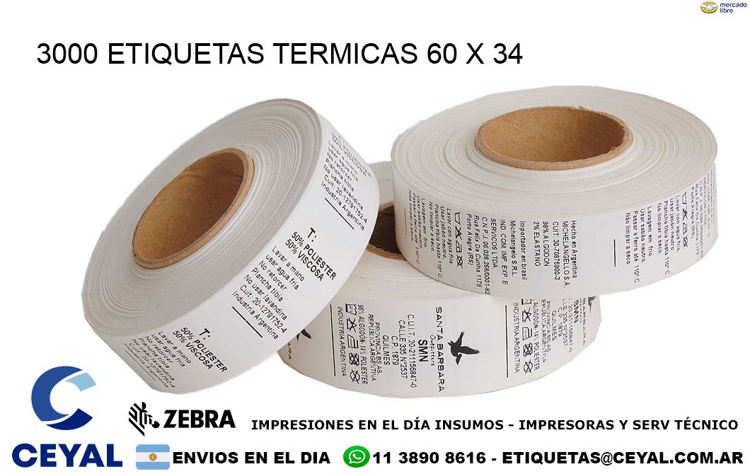 3000 ETIQUETAS TERMICAS 60 x 34