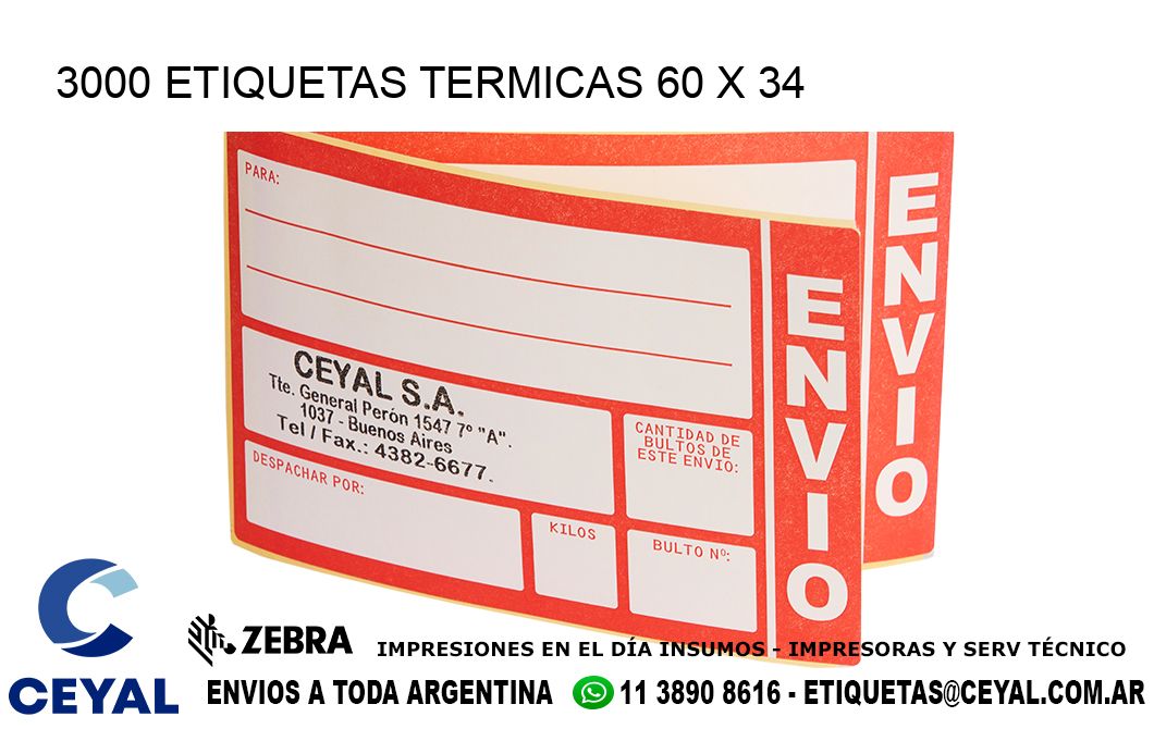 3000 ETIQUETAS TERMICAS 60 x 34