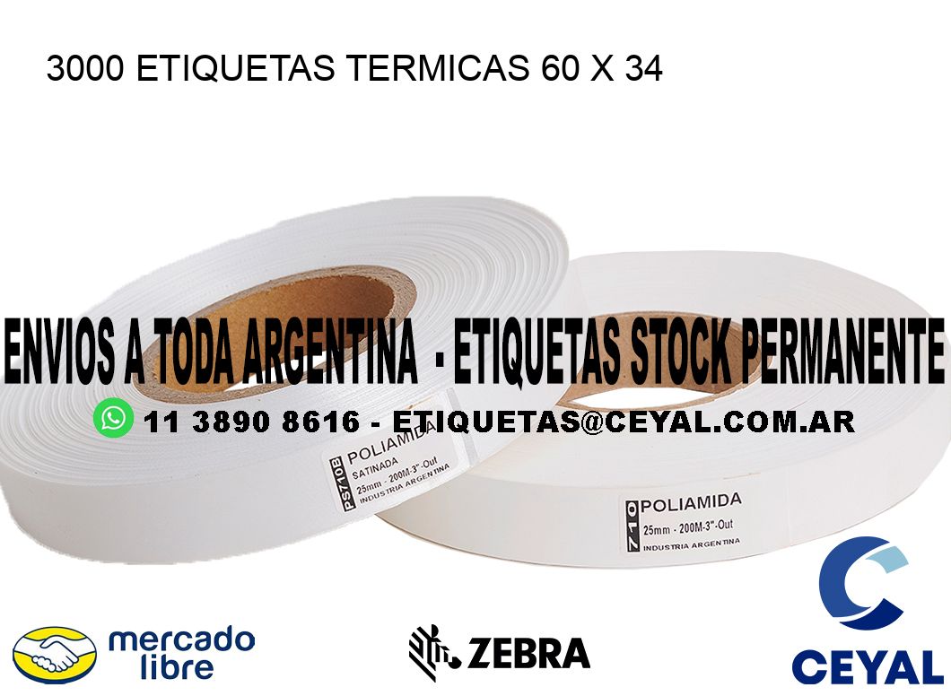 3000 ETIQUETAS TERMICAS 60 x 34