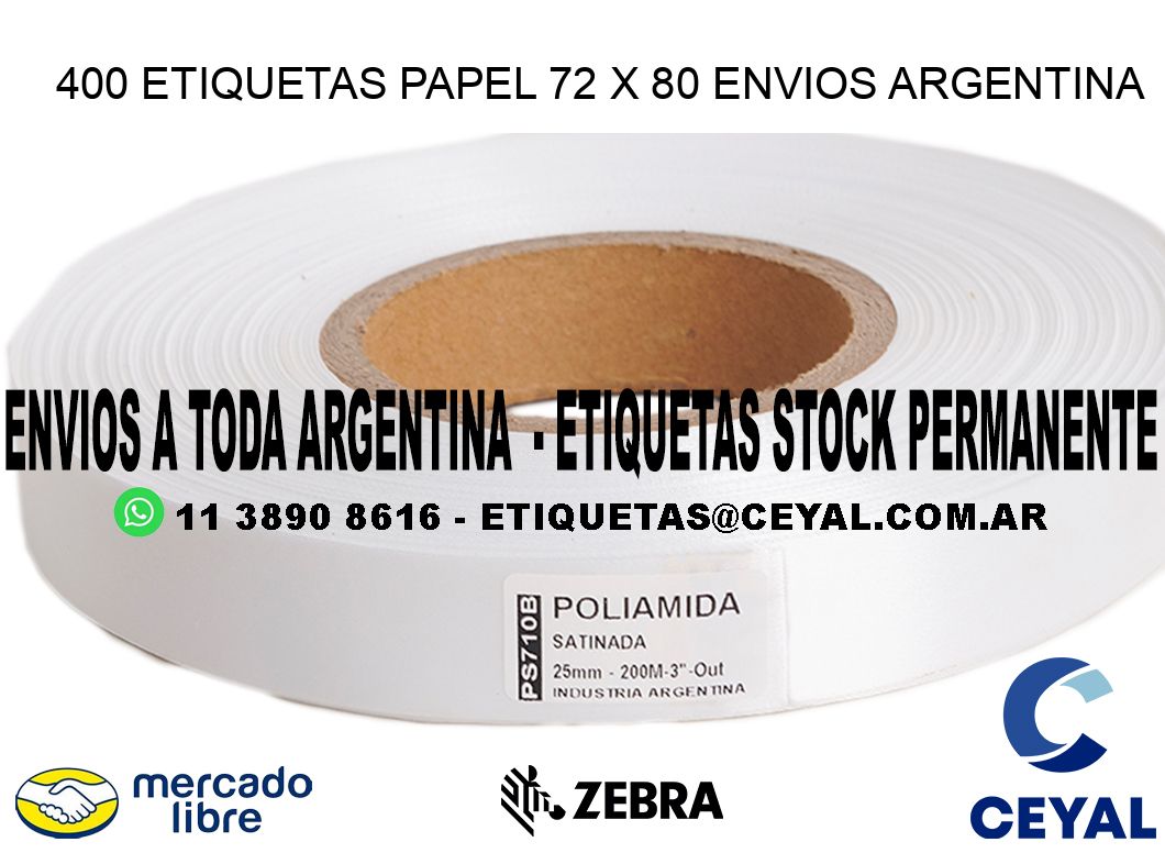 400 ETIQUETAS PAPEL 72 x 80 ENVIOS ARGENTINA