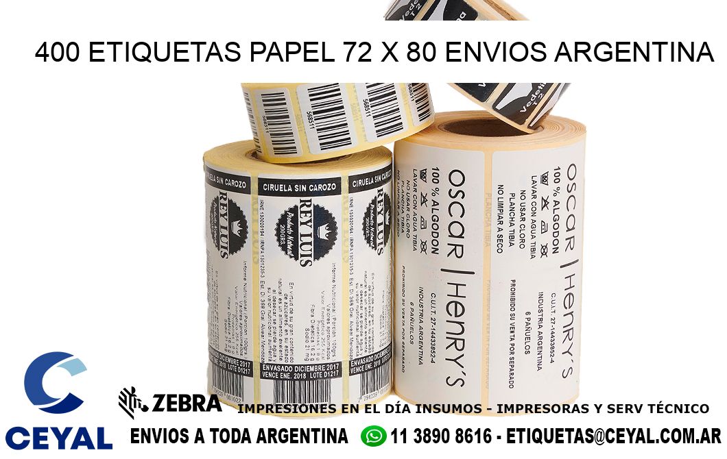 400 ETIQUETAS PAPEL 72 x 80 ENVIOS ARGENTINA