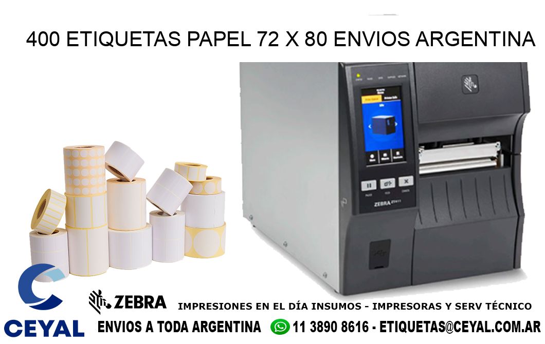 400 ETIQUETAS PAPEL 72 x 80 ENVIOS ARGENTINA