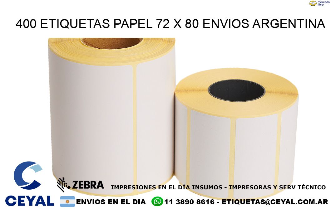 400 ETIQUETAS PAPEL 72 x 80 ENVIOS ARGENTINA