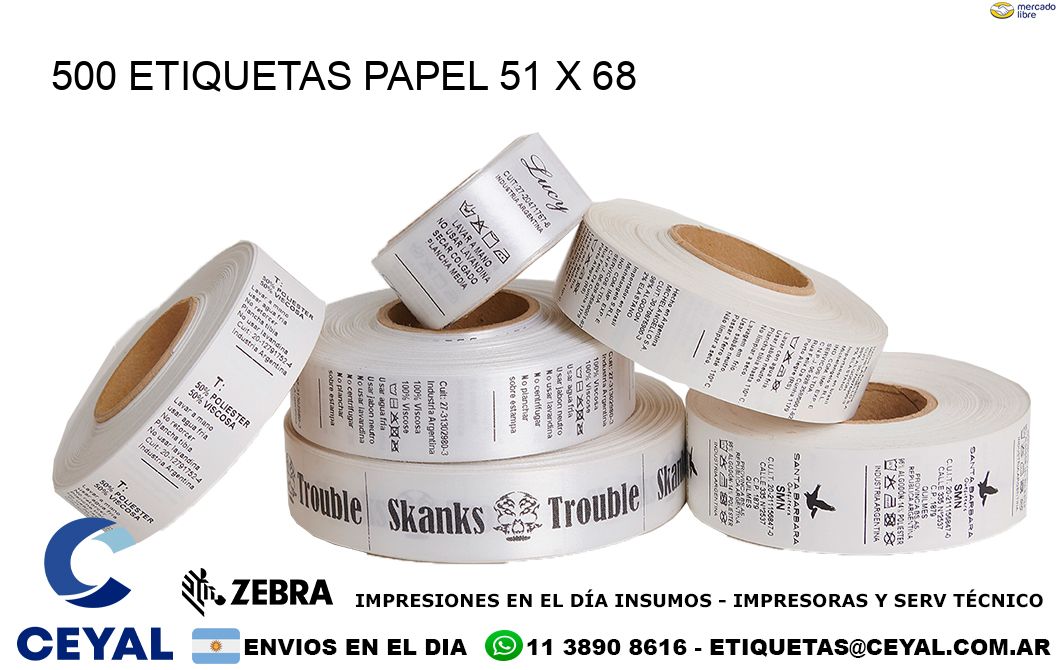 500 ETIQUETAS PAPEL 51 x 68