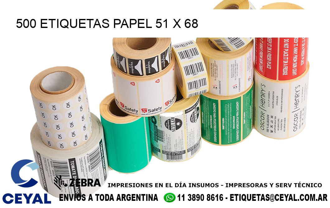 500 ETIQUETAS PAPEL 51 x 68