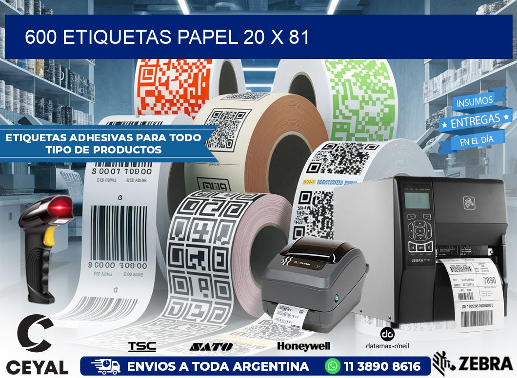 600 ETIQUETAS PAPEL 20 x 81