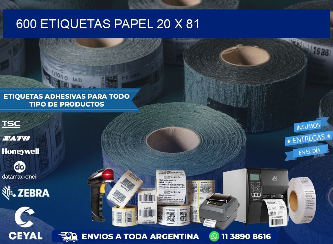 600 ETIQUETAS PAPEL 20 x 81