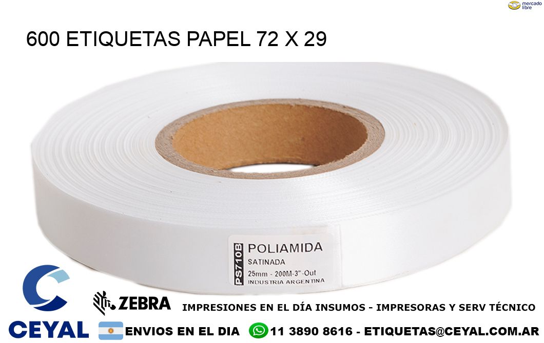 600 ETIQUETAS PAPEL 72 x 29