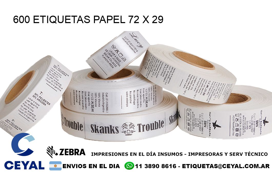 600 ETIQUETAS PAPEL 72 x 29