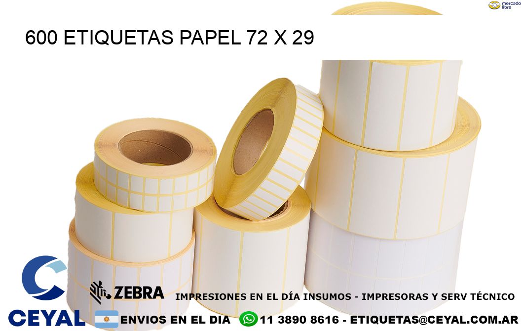 600 ETIQUETAS PAPEL 72 x 29