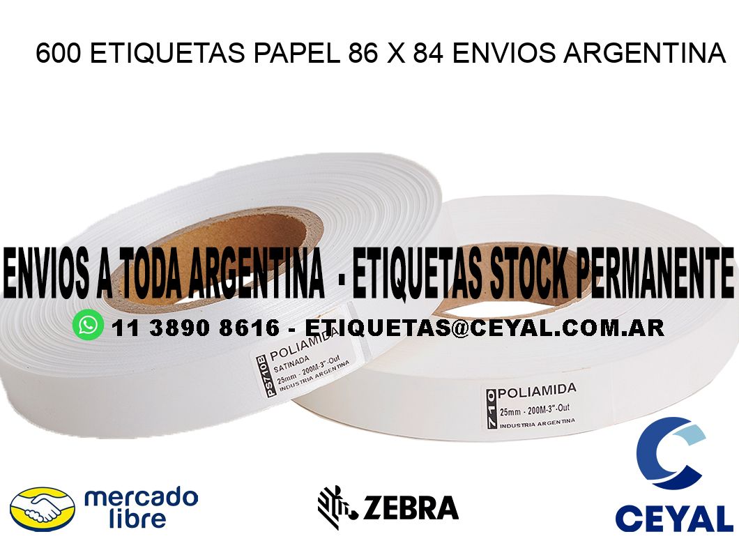 600 ETIQUETAS PAPEL 86 x 84 ENVIOS ARGENTINA