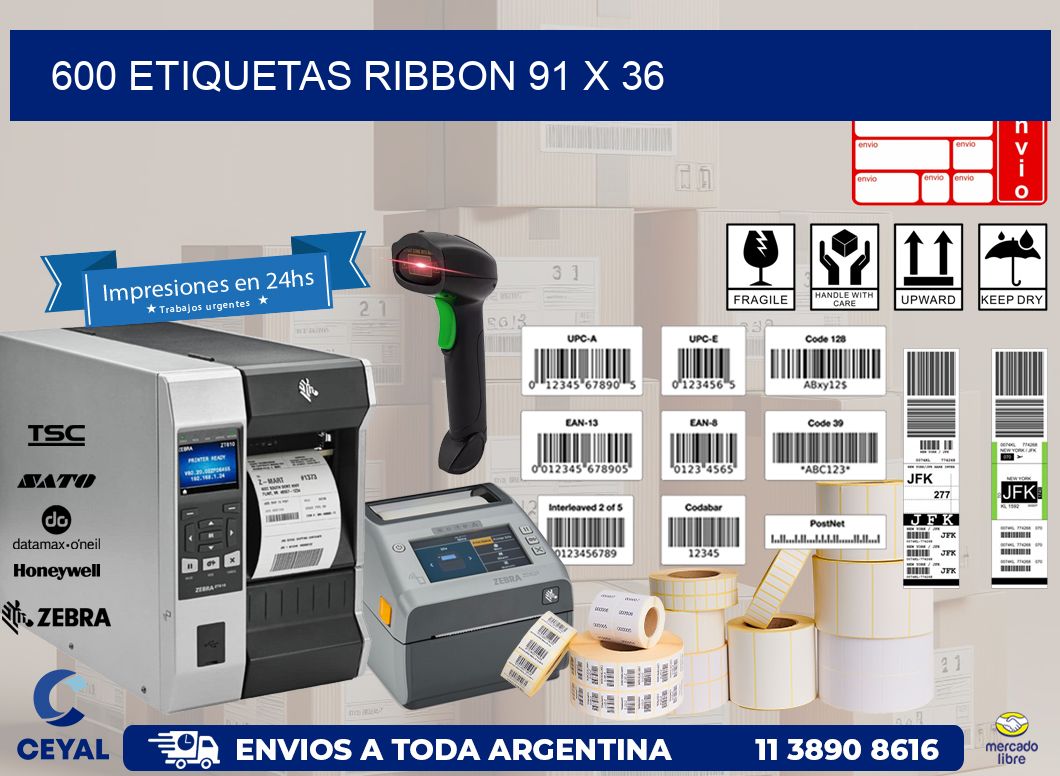 600 ETIQUETAS RIBBON 91 x 36