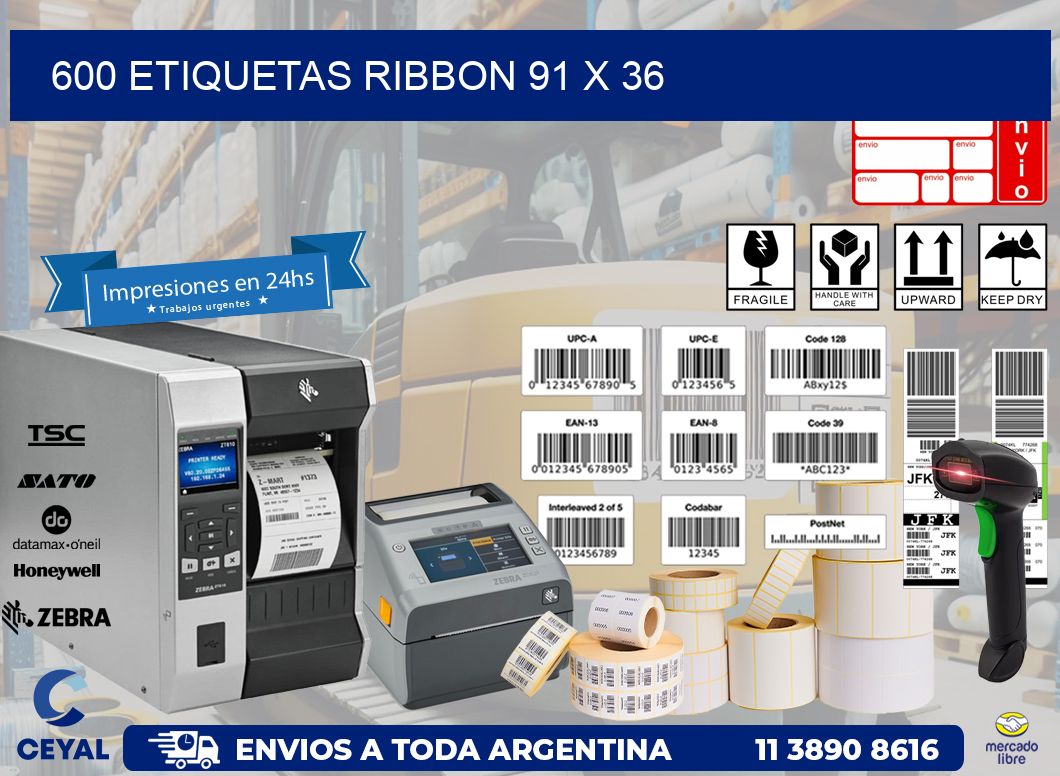 600 ETIQUETAS RIBBON 91 x 36