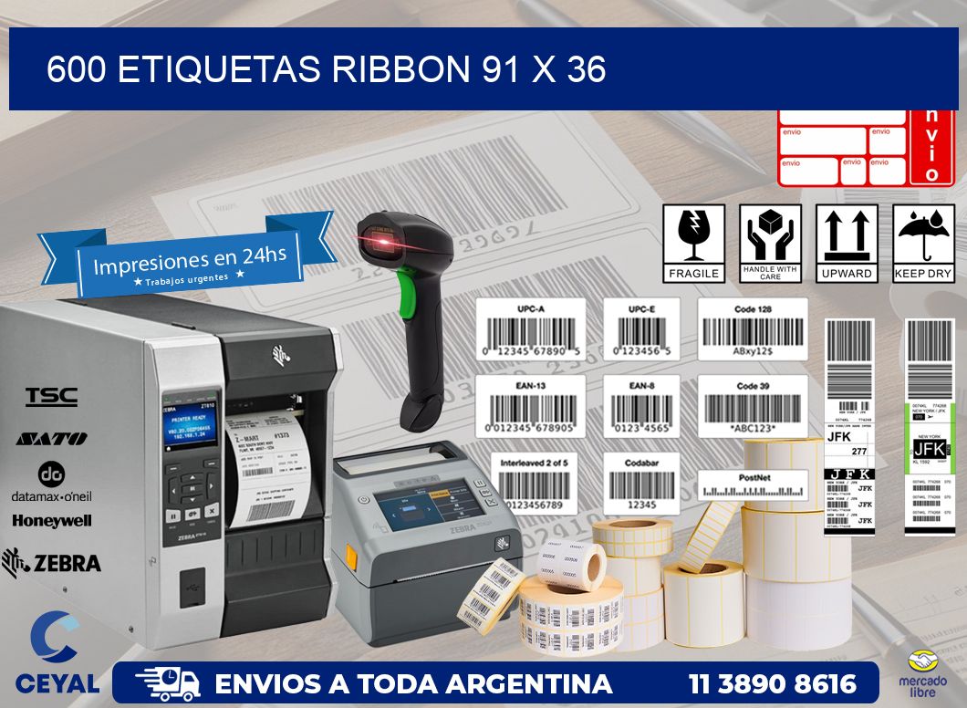 600 ETIQUETAS RIBBON 91 x 36