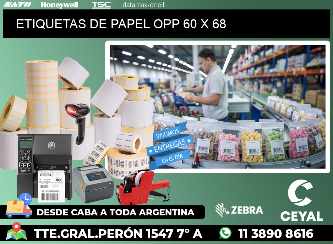 ETIQUETAS DE PAPEL OPP 60 x 68