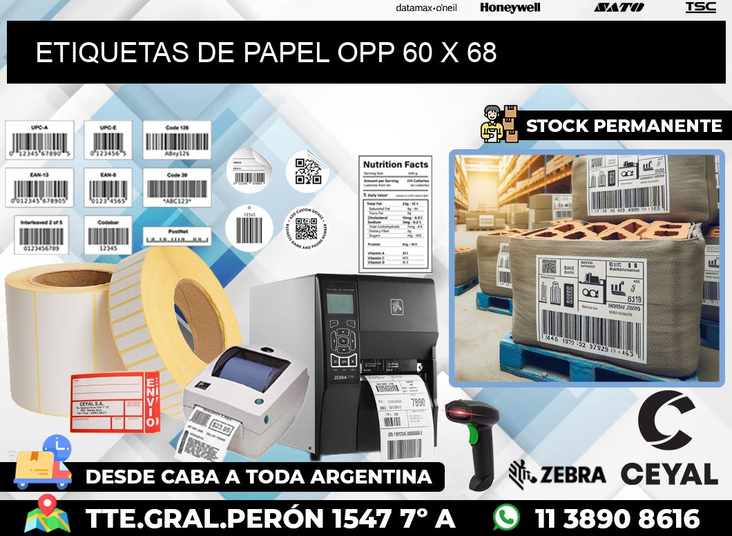 ETIQUETAS DE PAPEL OPP 60 x 68