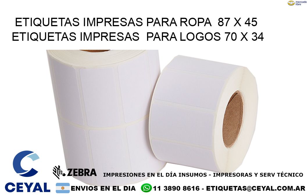 ETIQUETAS IMPRESAS PARA ROPA  87 x 45 ETIQUETAS IMPRESAS  PARA LOGOS 70 x 34