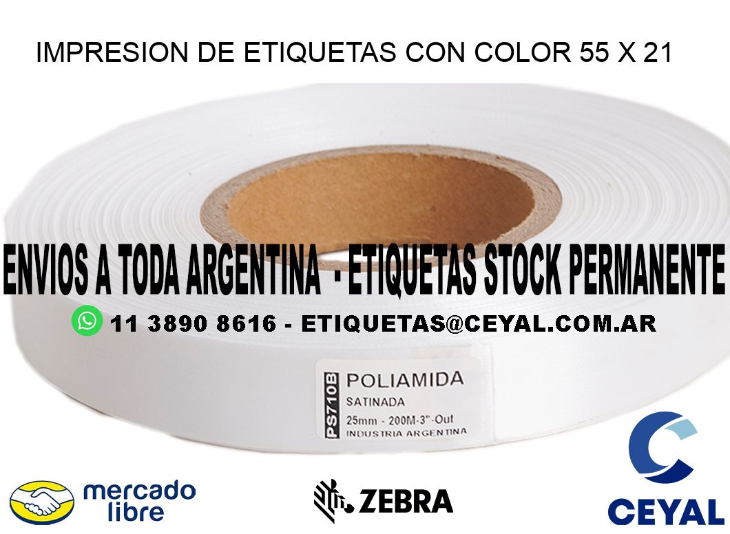 IMPRESION DE ETIQUETAS CON COLOR 55 x 21