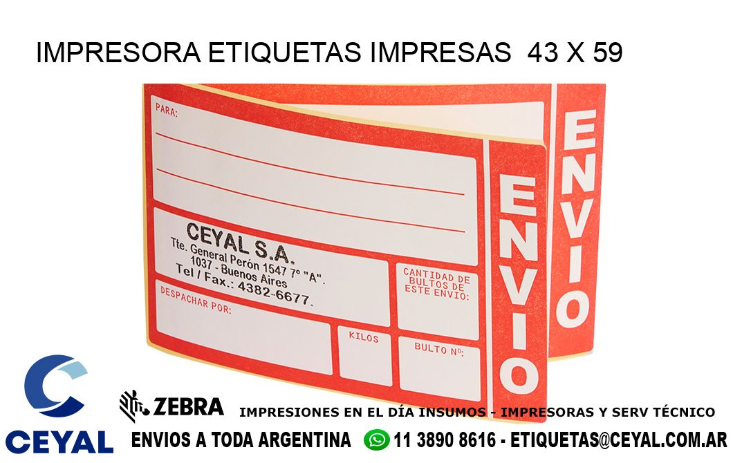 IMPRESORA ETIQUETAS IMPRESAS  43 x 59