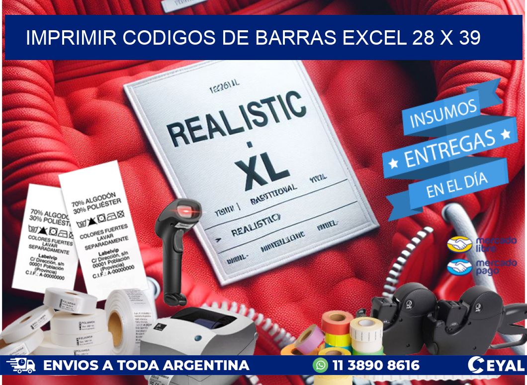 IMPRIMIR CODIGOS DE BARRAS EXCEL 28 x 39