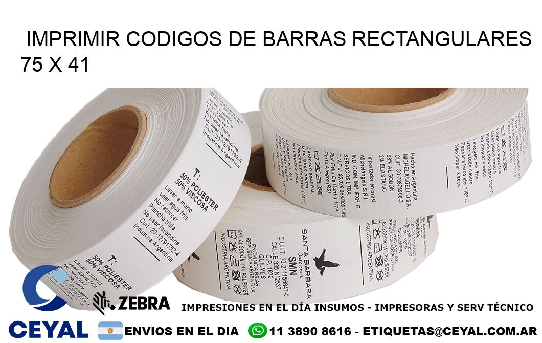 IMPRIMIR CODIGOS DE BARRAS RECTANGULARES 75 x 41