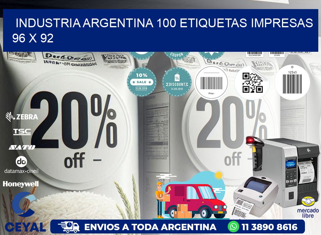 INDUSTRIA ARGENTINA 100 ETIQUETAS IMPRESAS  96 x 92
