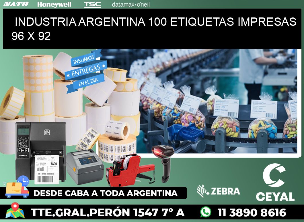 INDUSTRIA ARGENTINA 100 ETIQUETAS IMPRESAS  96 x 92